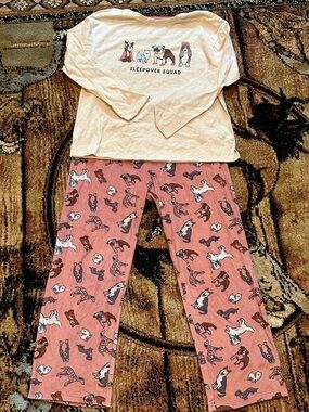 Kids "Sleepover Squad" Dog Print Pajama Set - Pink Top & Pants